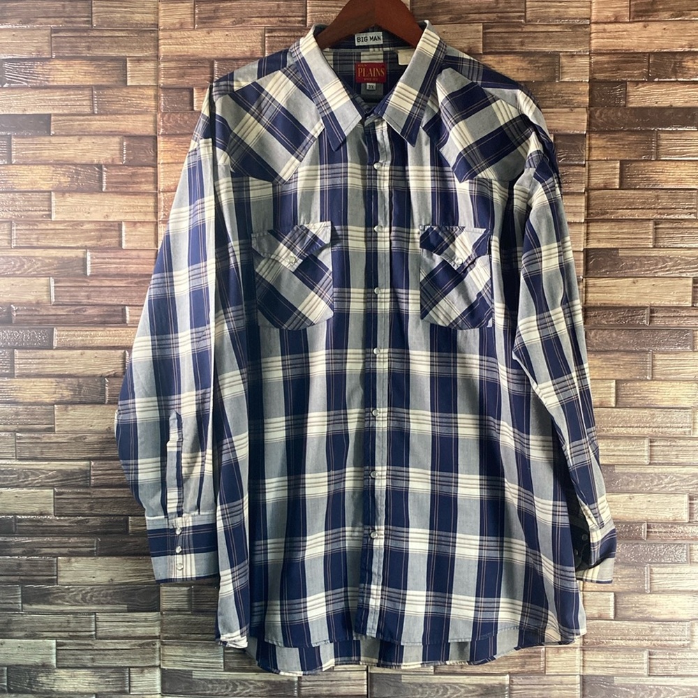 EUC Vintage Ely CattlemanBlue Plaid Pearl Snap Western Shirt 3XL